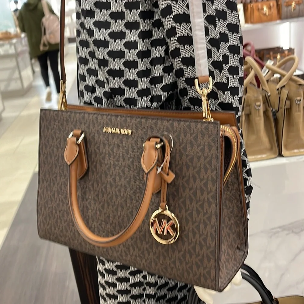 Michael Kors Sheila Medium Center Zip Satchel Bag Color: Brown NWT